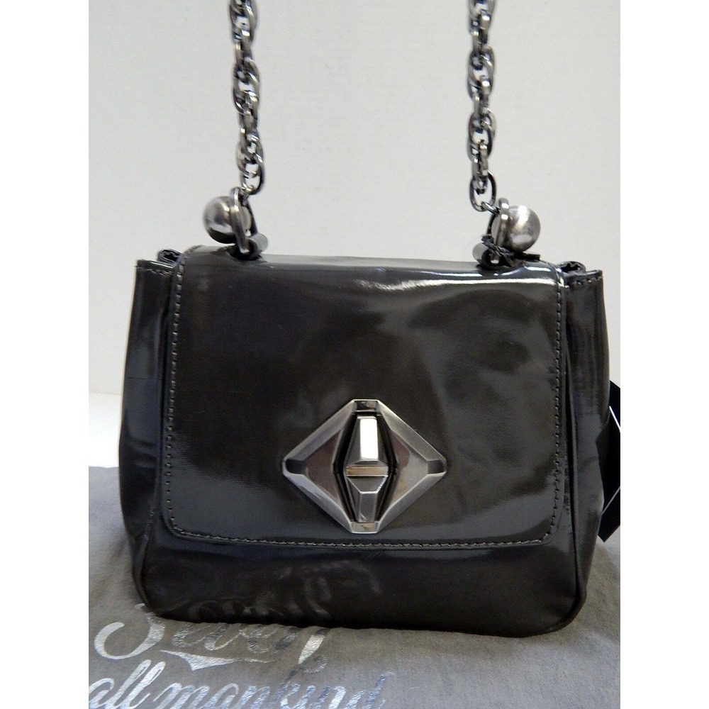 New Seven For All Mankind $295rt‎ Deep Gray Patent Leather Chain Crossbody Bag